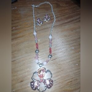 Floral Pendant Necklace and Earring Set